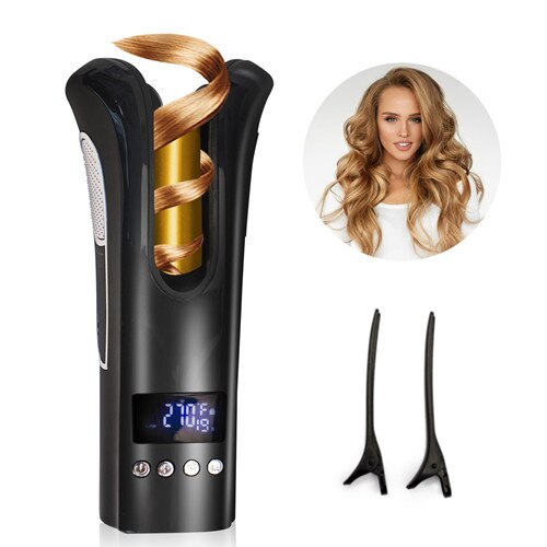 Multi-Function LCD Automatic Hair Curler Spin & N Curl 1 Inch Iron Curling Air Wand Styling Salon Tool Tourmaline Ceramic Heater: Black with box / US
