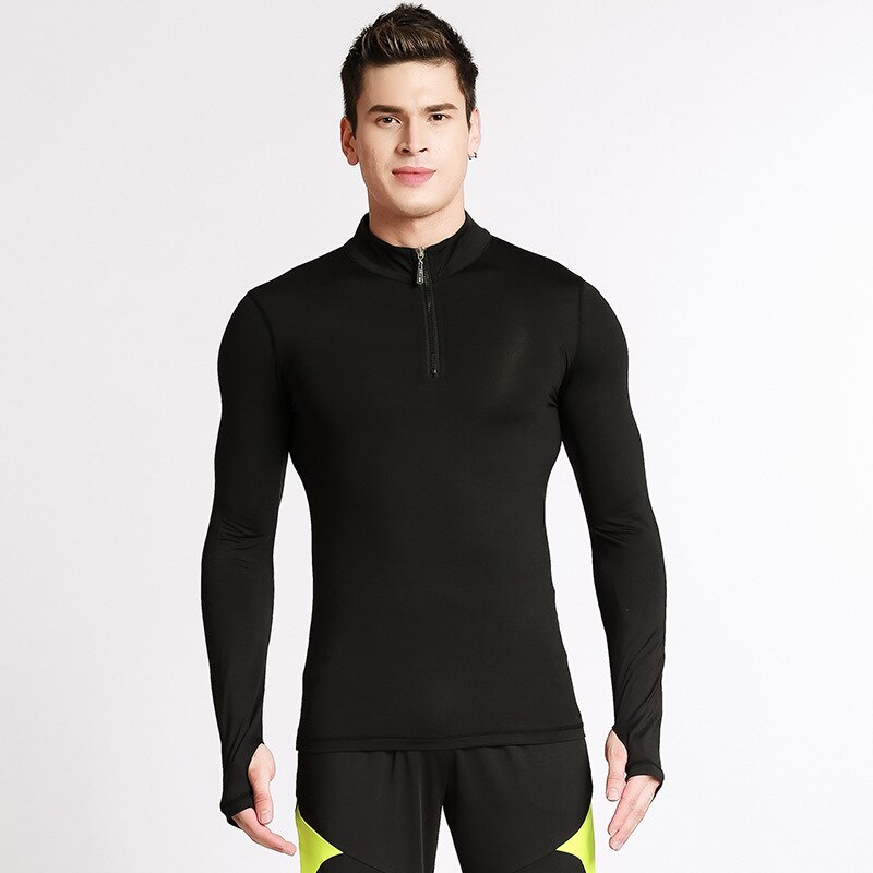 Mænd langærmet fitness fitness tøj stander krave mand t-shirt kompression mænd fitness løb åndbar skjorte