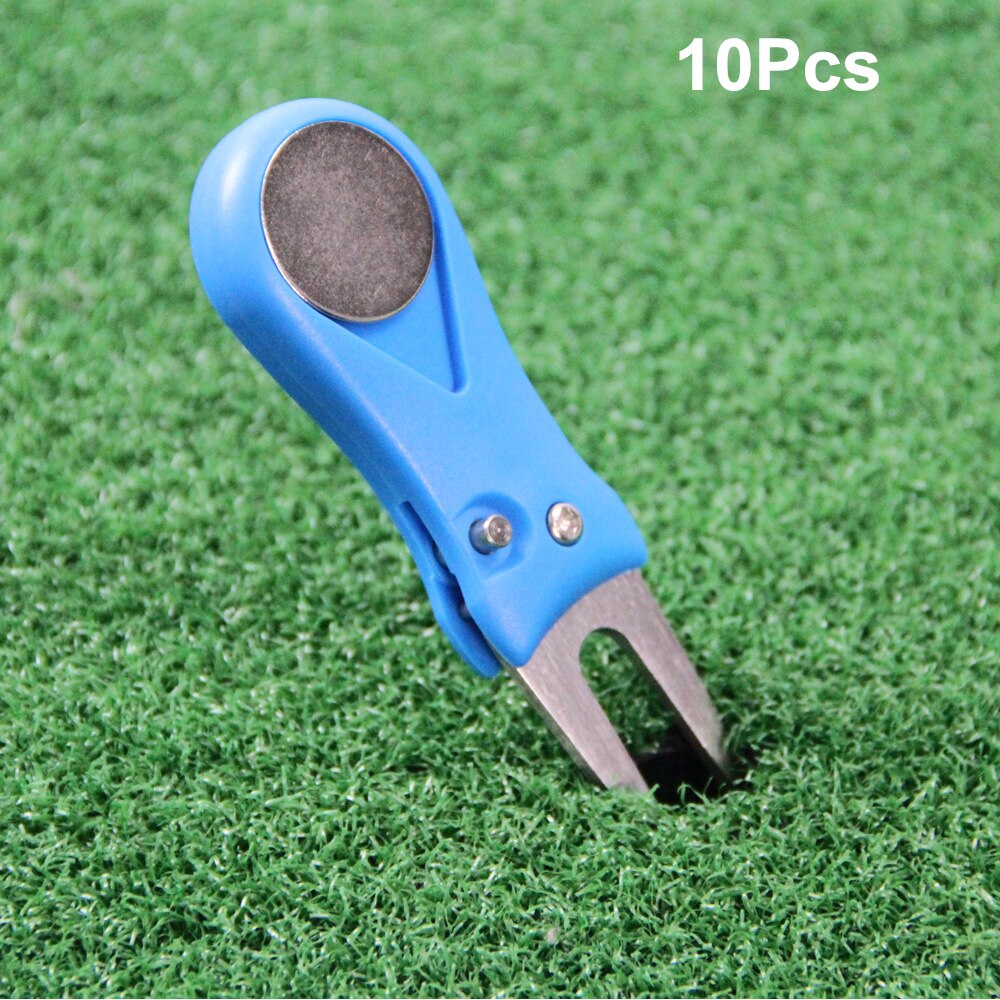 10Pcs Foldable Golf Divot Repair Tool Stainless Steel Ball Marker Golf Pitch Fork Putting Golfer Training Accessory: Blue
