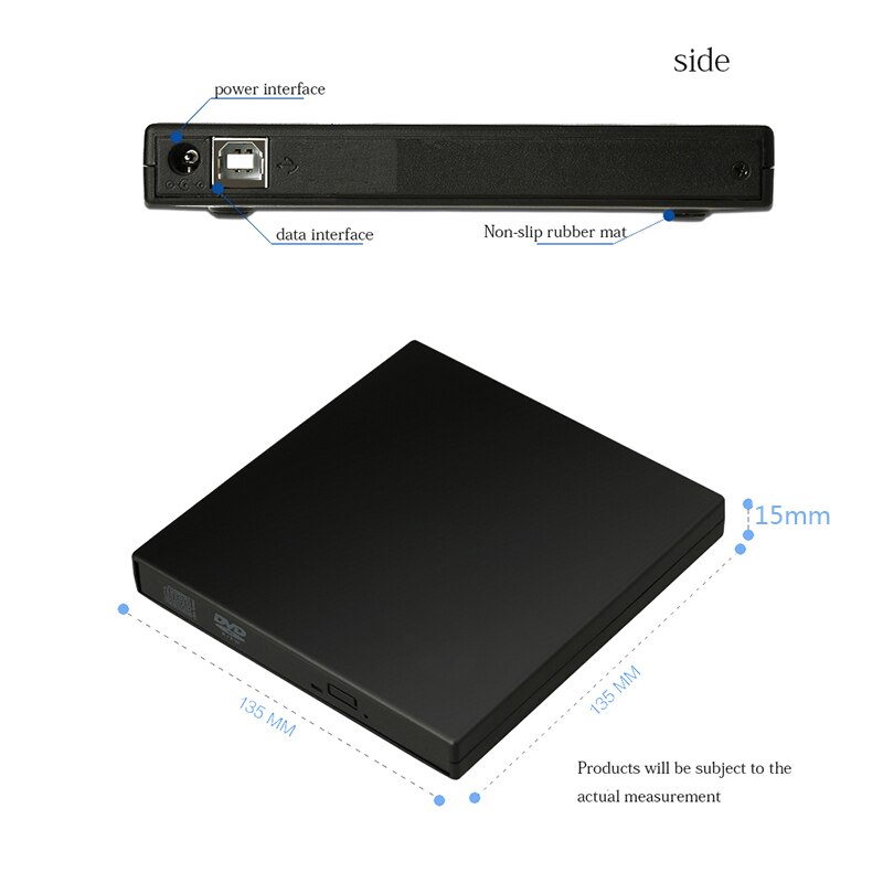 Externe dvd-speler, optische schijf, usb 2.0 cd rom-speler, cd-rw-brander, schrijver, lezer, recorder, draagbaar voor laptop, windows pc (wit)