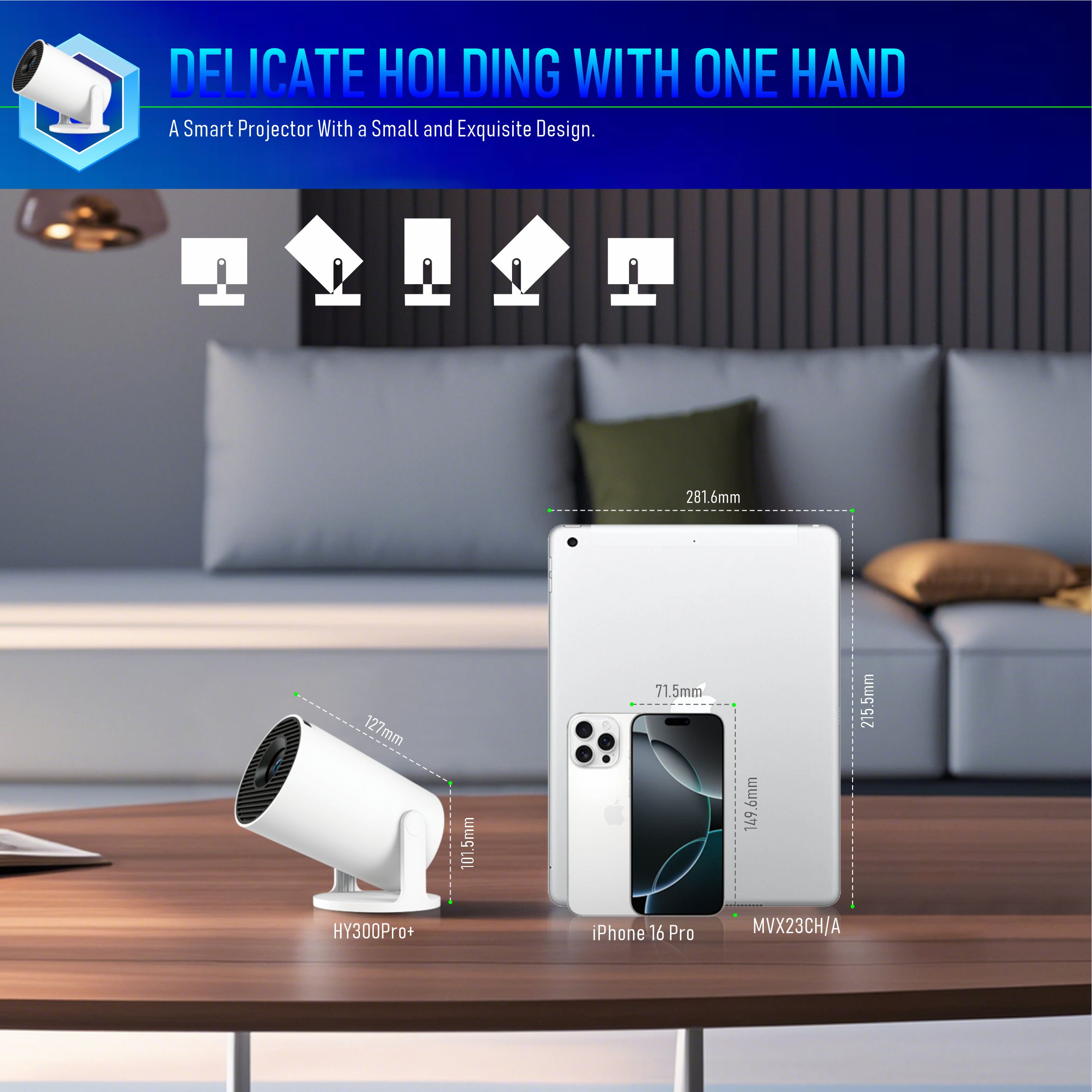 HY300Pro+ Portable Projector Android11 Allwinner H713 200 ANSI BT5.4 Wireless Home Theater Projector Native 720P 1280*720P