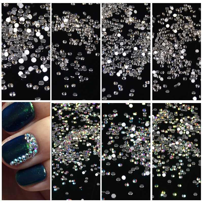 1440 Pcs SS3-SS6 Crystal Clear Ab Niet Hotfix Plaksteen Nail Steentjes Voor Nagels 3D Nail Art Decoratie Juwelen