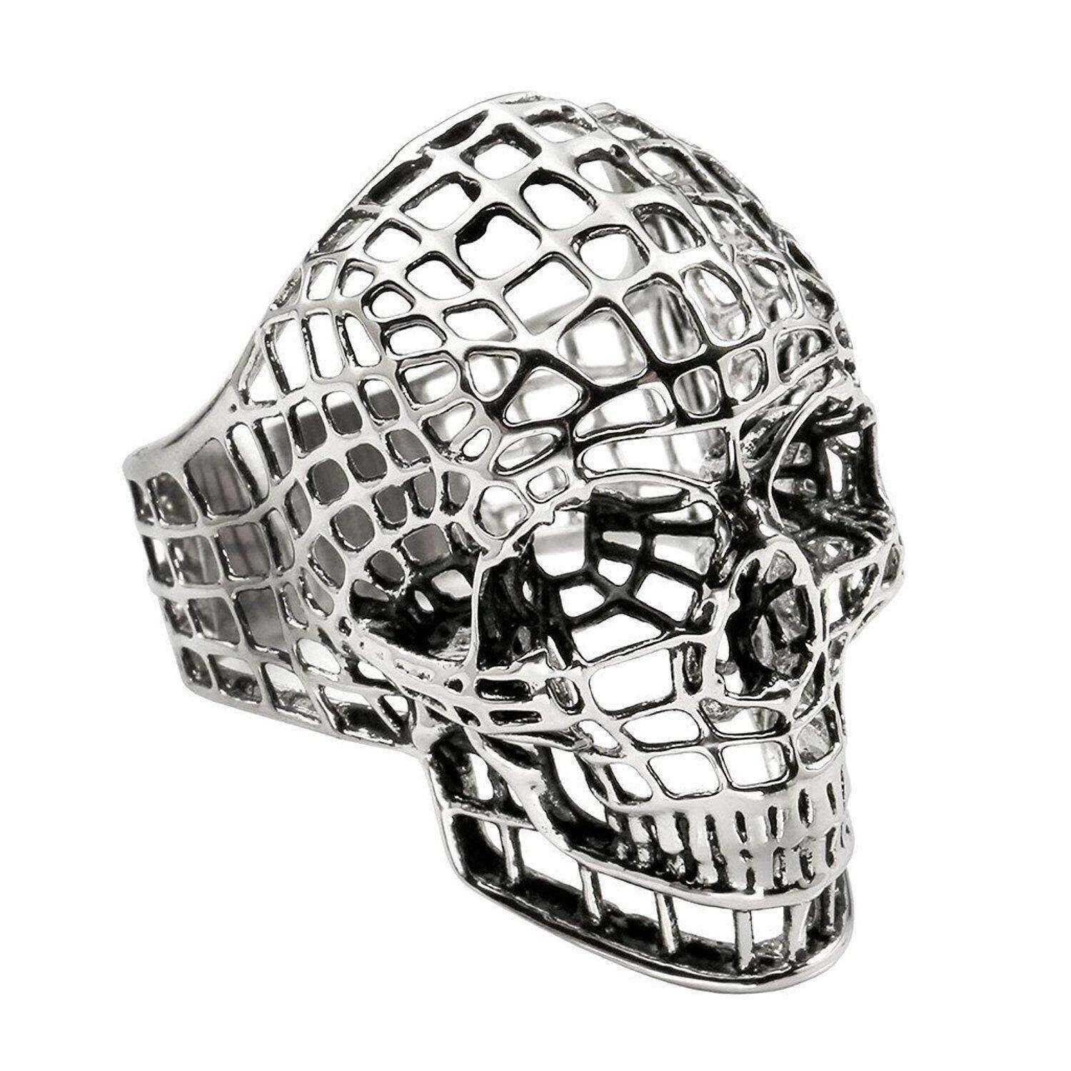 Gold Silver Color Big Skull Ring for Men Biker Ring Punk Hollow Mesh Jewelry: 14 / Silver