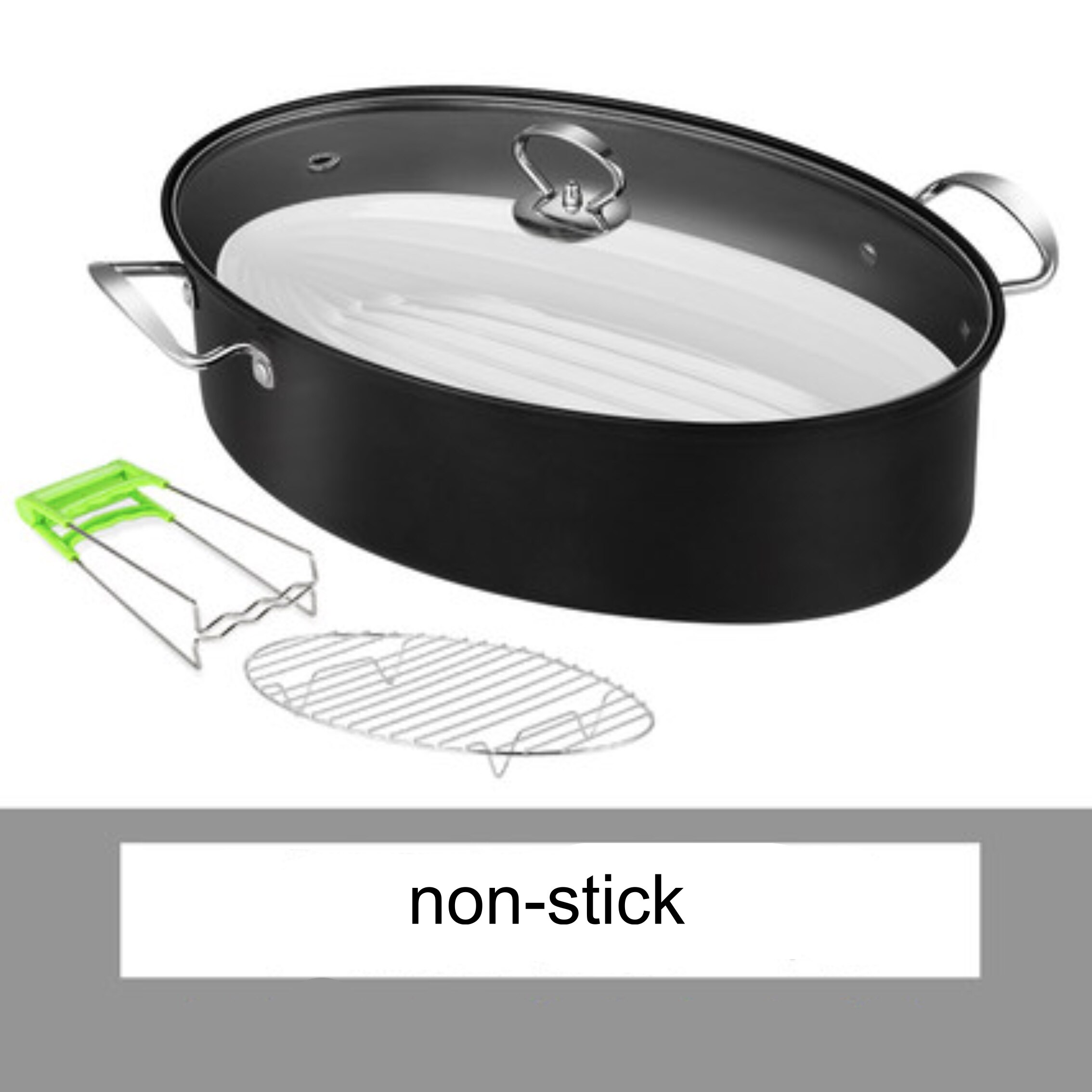 B0091 Fish steaming pot large domestic thickened stainless steel 38cm one layer elliptical fish steamer induction cooker seafood: Non-stick