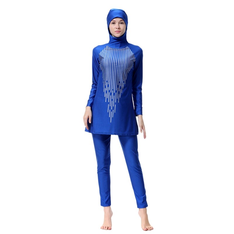 Musulmano Costume Da Bagno A Righe Vestiti di Costumi Da Bagno Delle Signore Modest Musulmano Costumi Da Bagno Vestiti di Nuoto: cyan / XL