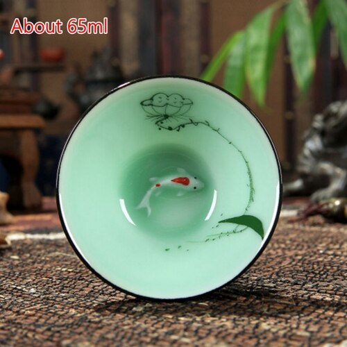 Celadon Chinese Kung Fu Thee Set Lotus Pu'er Thee Cups handgeschilderde Keramische Reliëf Draak Pioen Karper goudvis Thee Kopjes: Hat Lotus Cup No 4