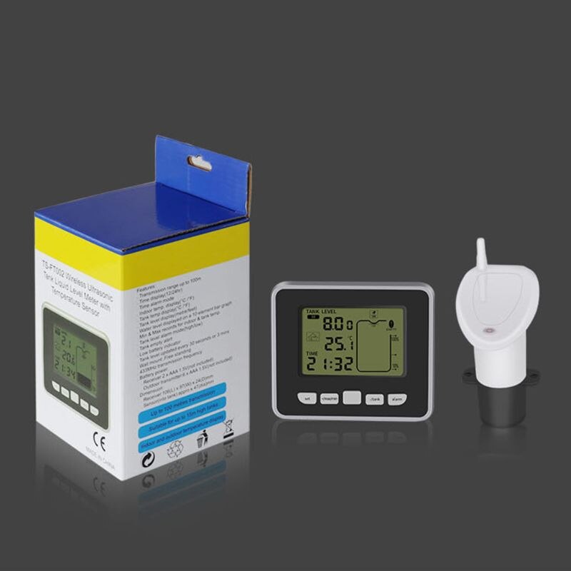 Ultrasone Draadloze Watertank Vloeistof Diepte Niveau Meter Sensor Met Temperatuur Display Tijd Alarm Tank Leeg Alert Voor bootauto