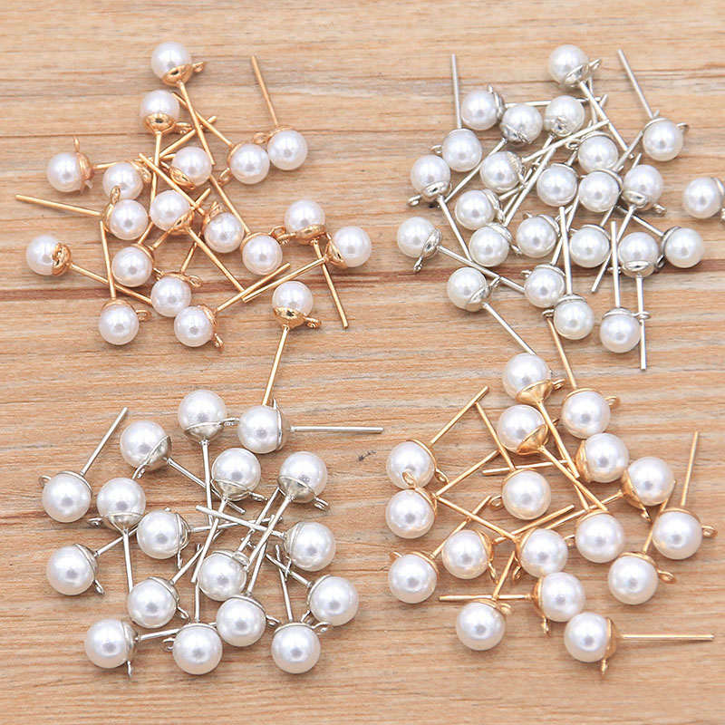 50 Stuks 2 Kleur DIY Imitatie Parel Oorbellen Bevindingen Met Baksteen Sluitingen Sieraden Maken Accessoires Ijzeren Haak Slangetje Handgemaakte