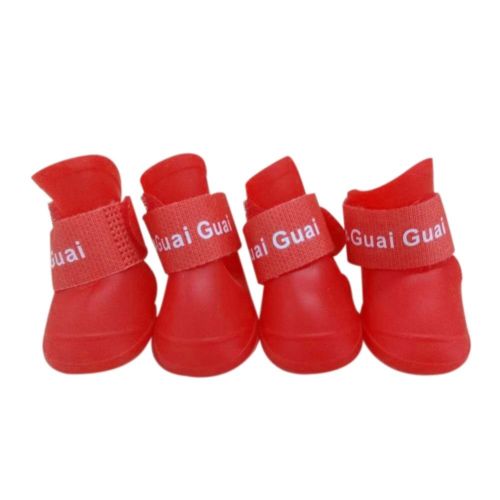 Pu 4 stks/set Kleurrijke Anti-Slip Skid Hond Kat Regen Beschermende Laarzen Waterdichte Snoep Kleuren Puppy Pet Regen Draagbare schoenen Laarzen: Rood / S