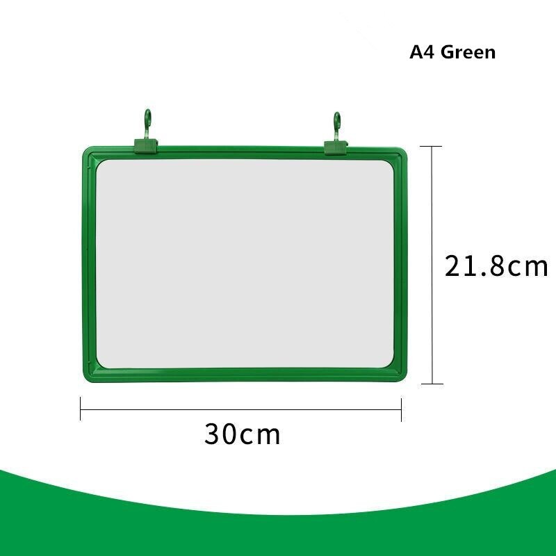 A4 Supermarket Price Label Holder/Sign Board With Pop Clip Plastic Sign Holder Display Hanging Frame: Green