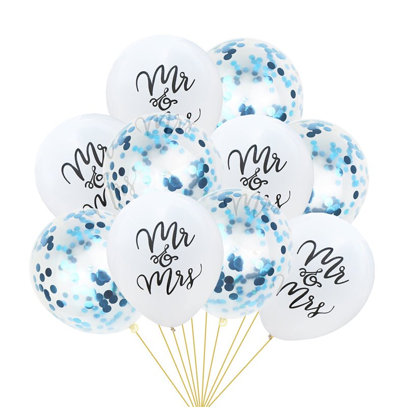 10 Pcs 12 Inch 10 Inch Latex Mr Mrs Brief Gedrukt Ballonnen Confetti Glitter Shiny Wedding Party Engagement Decoraties: blue