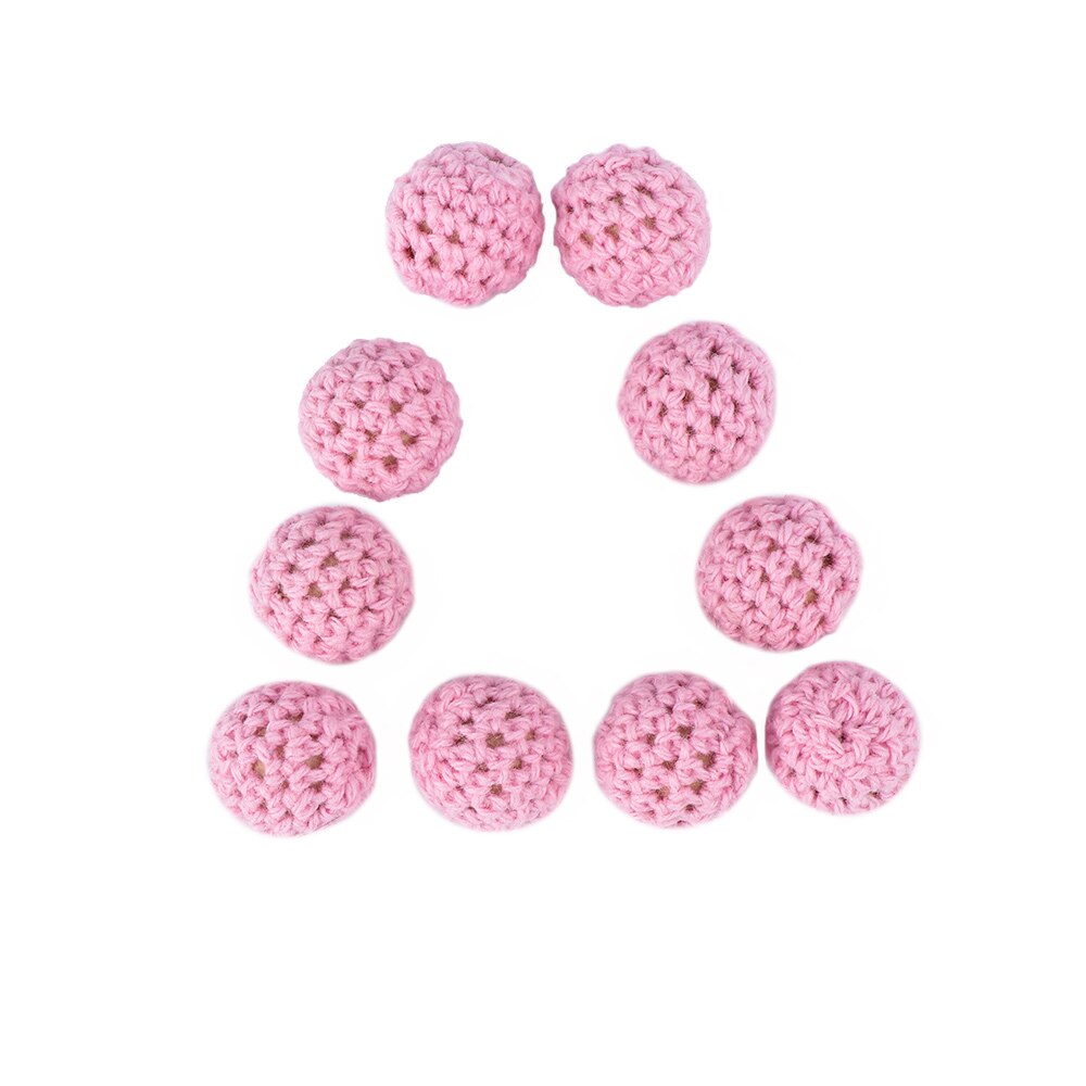 10 st/lot virkade pärlor i naturligt trä tuggbar tand amningshalsband tandpärlor baby bitring leksaker baby shower: Rosa