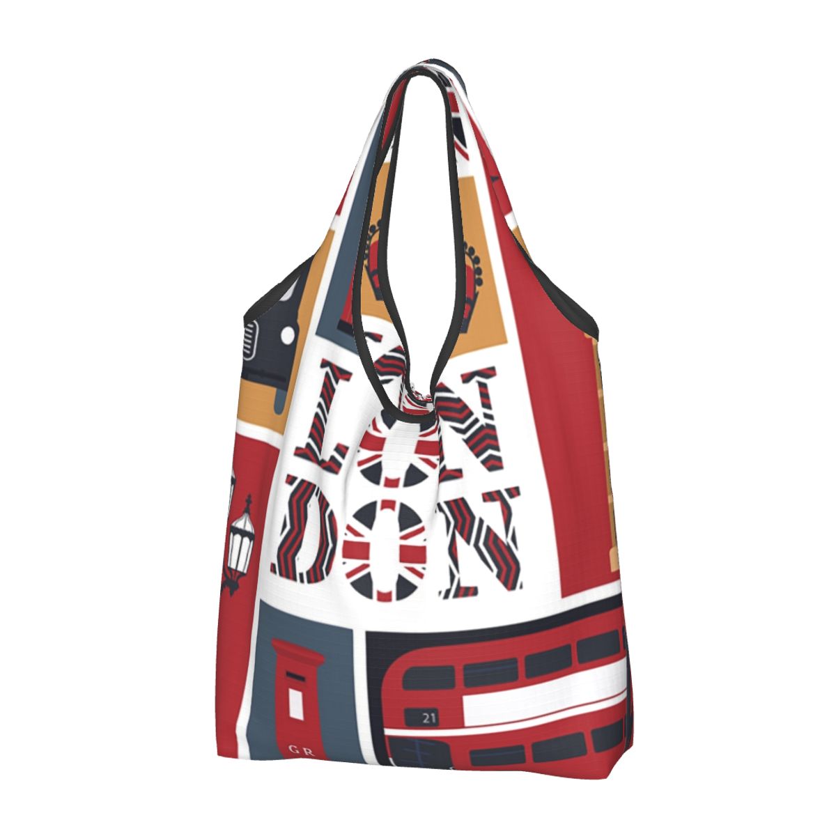 Aangepaste Britse vlag Londen rode bus auto boodschappentas mode shopper Tote schoudertassen draagbare handtas met grote capaciteit: Donkergrijs