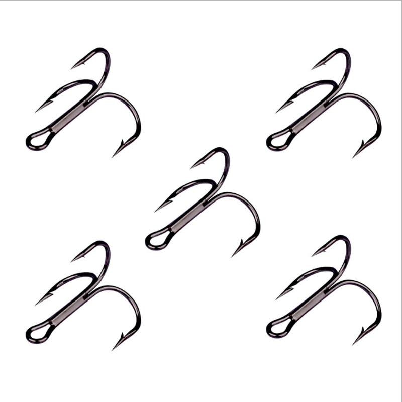 10Pcs/lot 2# 4# 6# 8# 10# Black Fishing Hook High Carbon Steel Treble Overturned Hooks Fishing Tackle Round Bend Treble For Bass