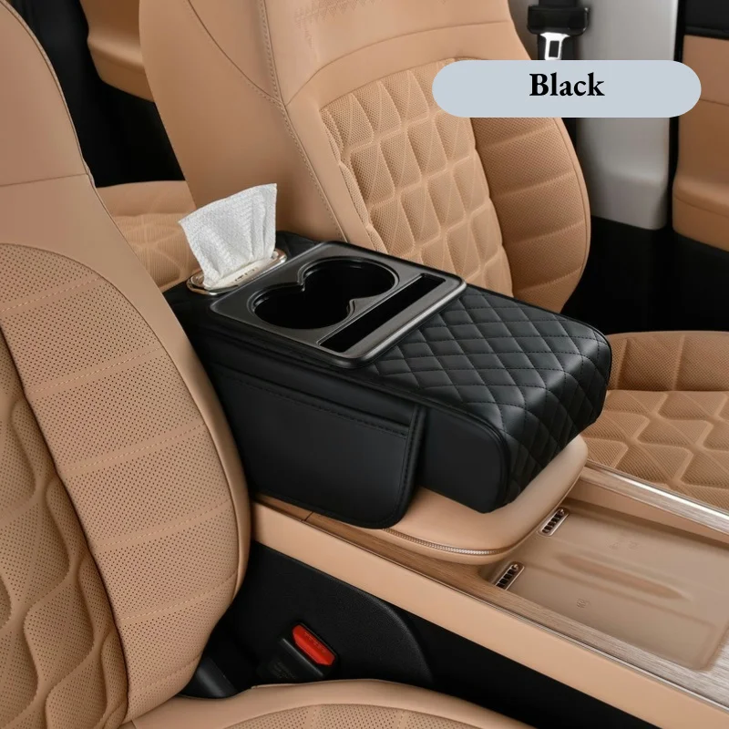 Auto Armsteun Middenconsole Kussen Dikker Armsteun Box Pad Zijverlenging Kussen met Bekerhouder Tissue Box Organizer Bag: Rood