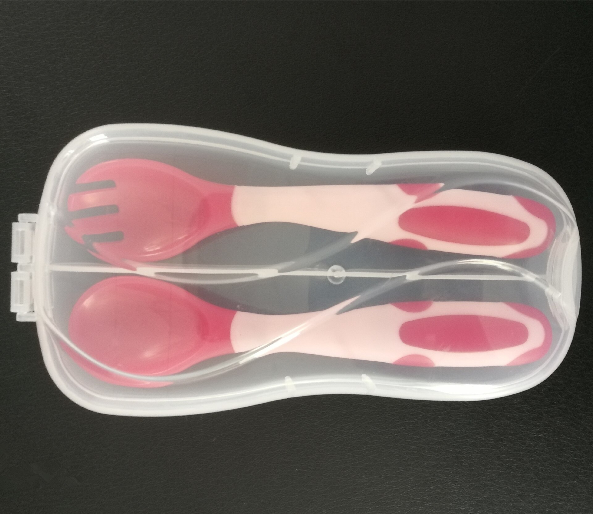 Baby Silicon Spoon Fork With Case Baby Safety Temperature Heat Sensing Feeding Spoon Kids Children Flatware Feeding Spoons: Red with Case