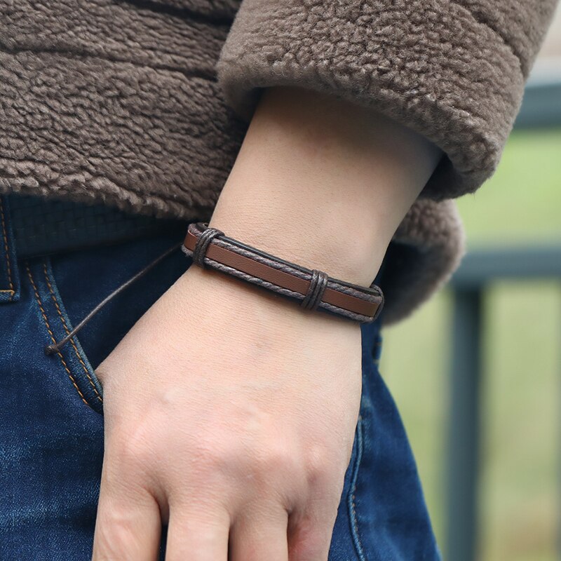 Jahrgang Schwarz Leder Charme Armbinde Männer Einstellbare Punk Geflochtene Armbinde Homme Schmuck