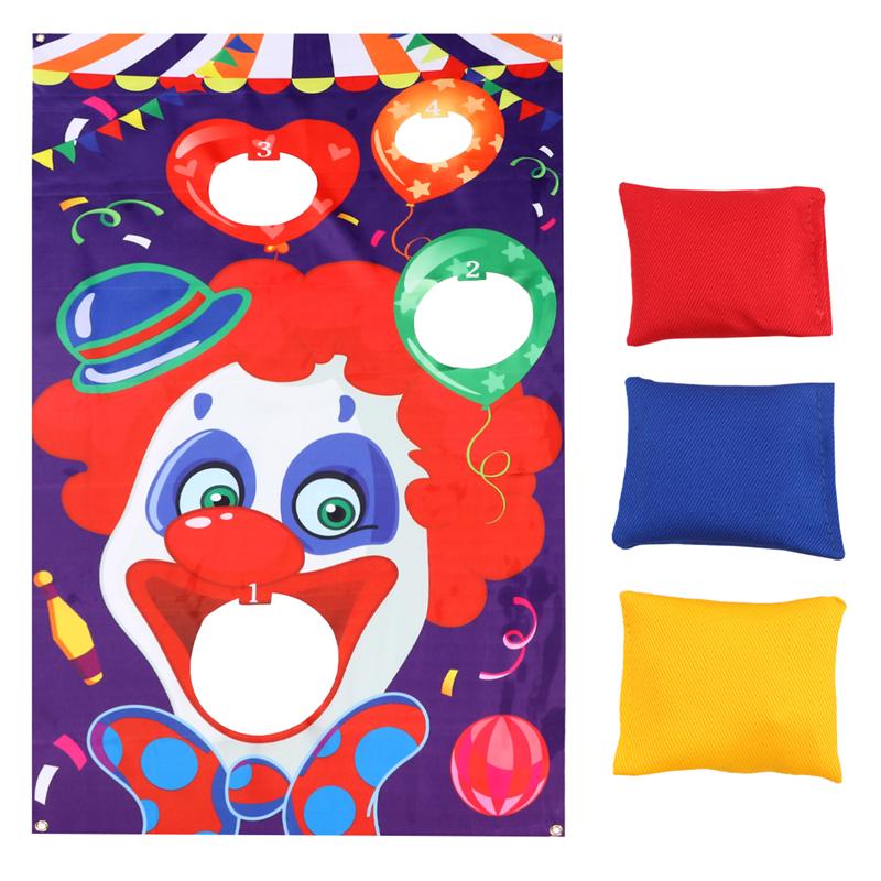 Halloween clown sandsäck spel flaggor kasta hängande flaggor roliga utomhus spel cirkus tillbehör med 3 st slumpmässig färg sandsäck: E