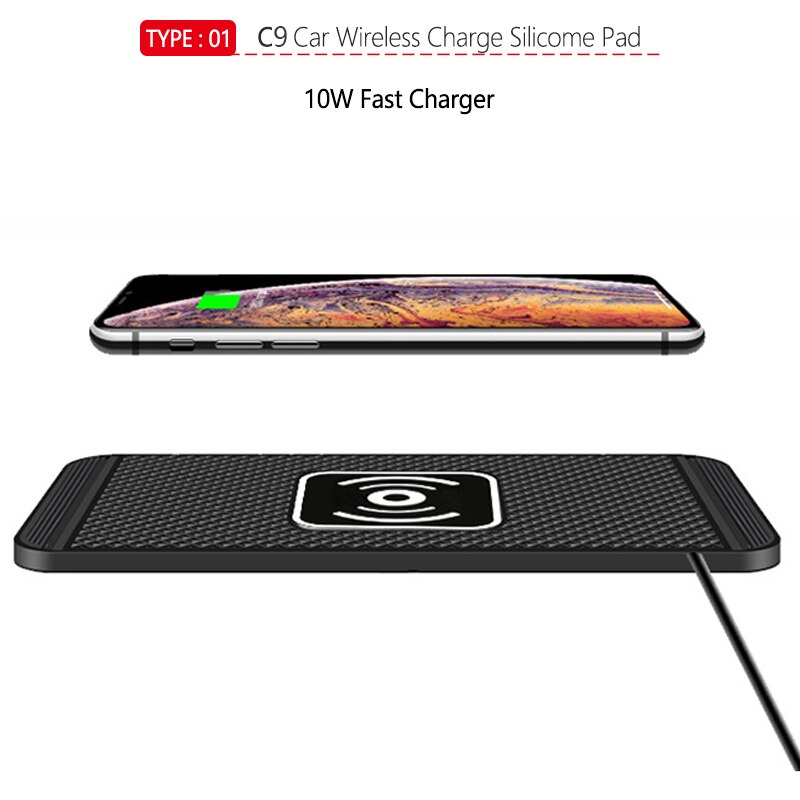 Qi Wireless Charger Pad Non Slip Silicone Mat 10W Wireless Fast Car Charging for Samsung iPhone Huawei Xiaomi Chargers Dock: C1 Charge and QC3.0