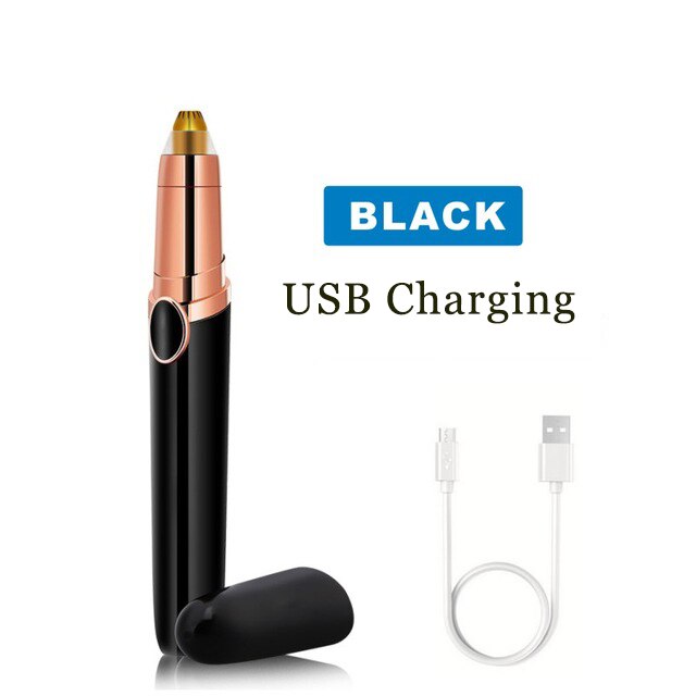 Mini tondeuse à sourcils électrique portable, rasoir pour les lèvres, le visage, les poils, stylo épilateur, rasoir à sourcils, rechargeable par usb: Charge noire
