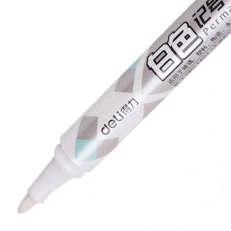 Deli White Marker Pen Waterproof Non-Fading Paint Signature Graffiti Brush Non-Fading Mark Paint Thick Pen