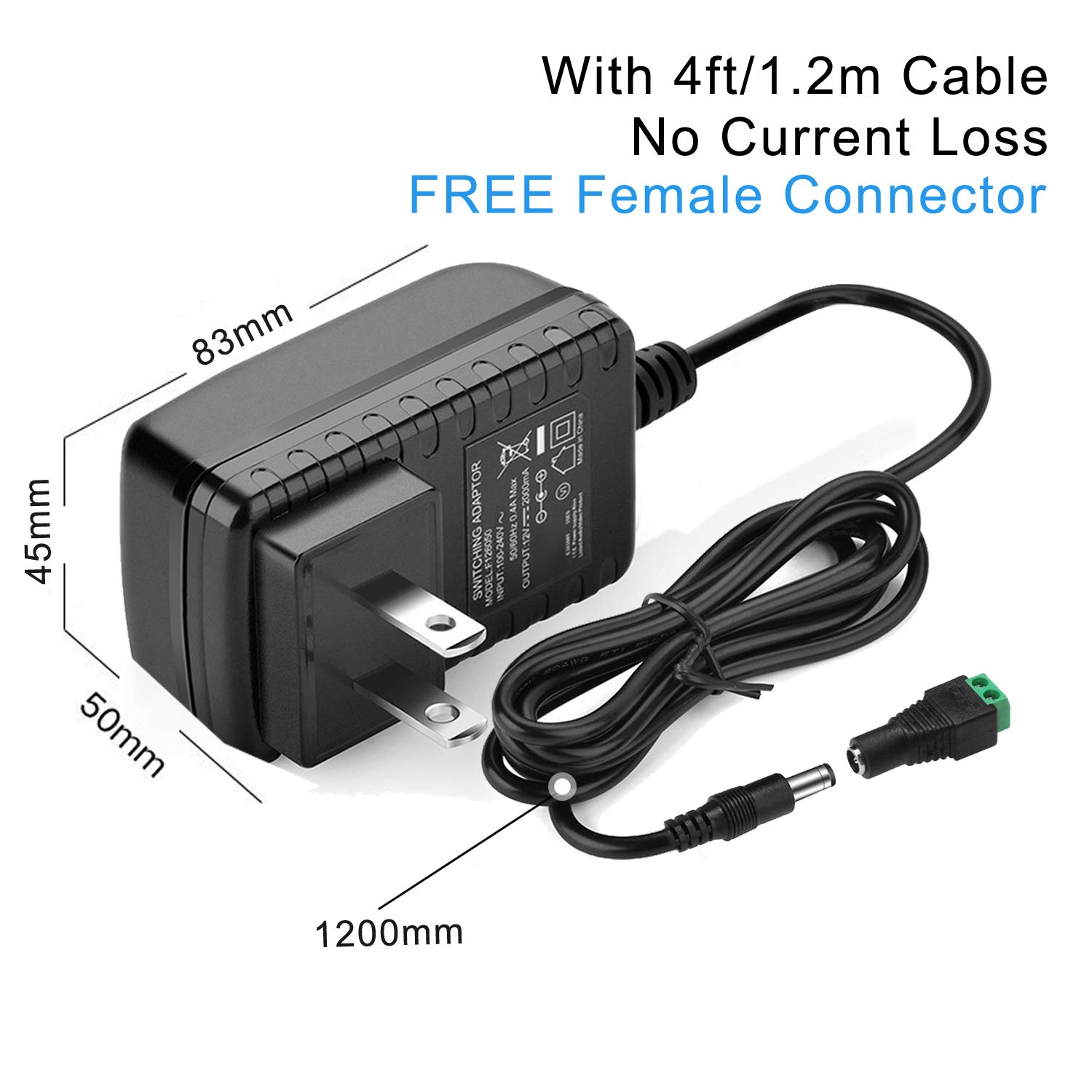 DC12V 2A Power Supply Adapter,AC100-240V to DC12V Transformers,Power Supply for LED Strip Lights CCTV Camera 2.1mm X 5.5mm