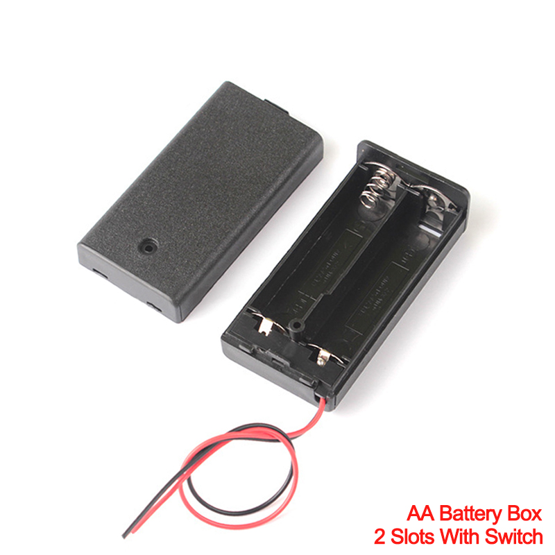 AA 18650 Black Battery Storage Case DIY battery box 1 2 3 4 Slots Batteries Container with ON/OFF Switch with Cable: AAx2 slots