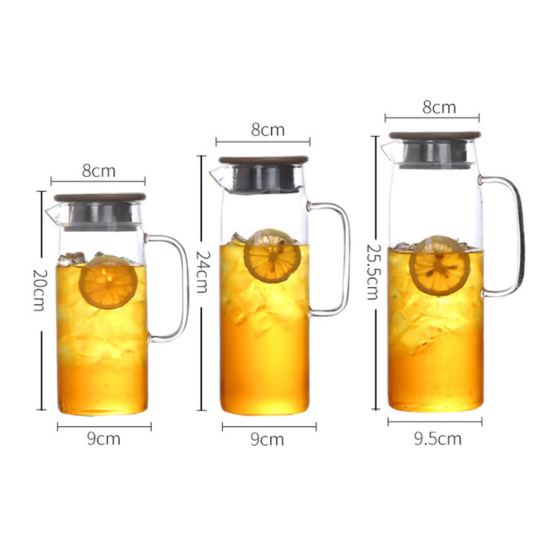 Jarra de vidrio de 1500ml con tapa de madera de bambú, jarra de agua de vidrio, utensilios para el hogar, cocina, comedor y Bar