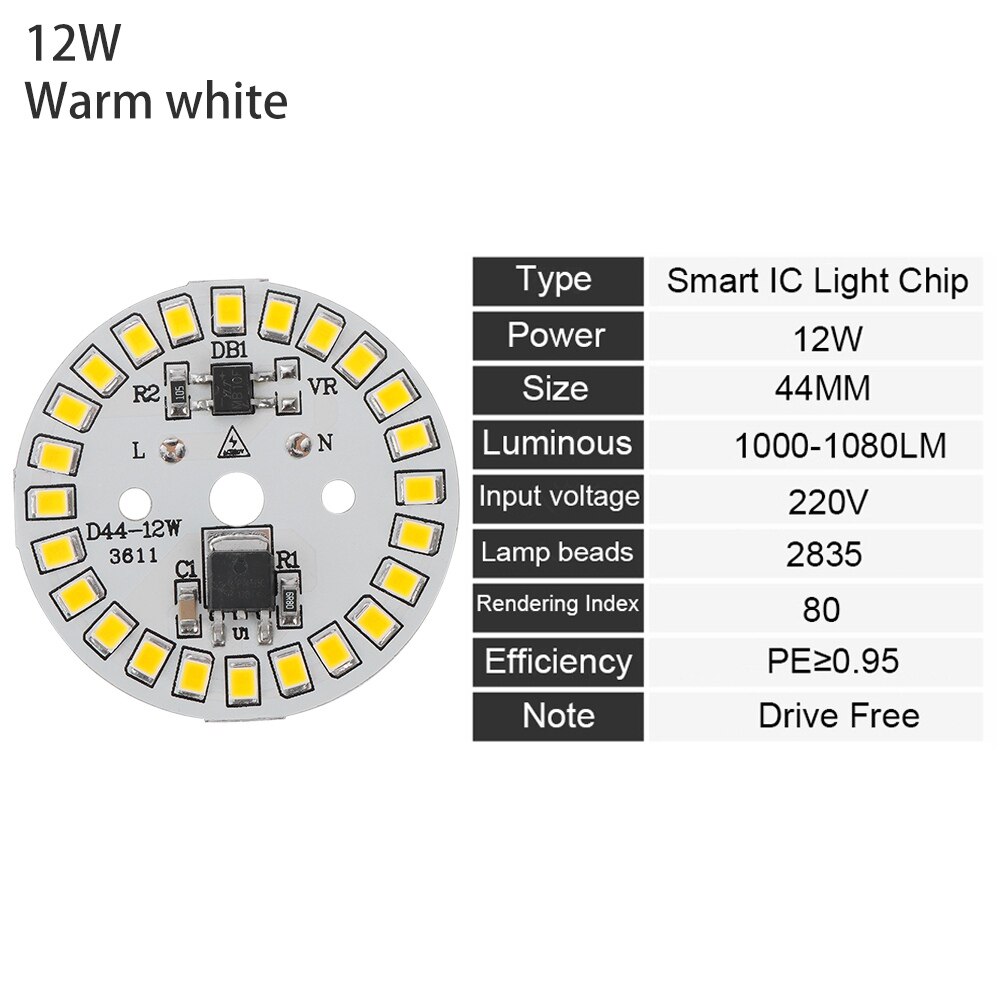 Home DIY LED Bulb Lamp AC220V Input Smart IC LED Bean LED Chip For Bulb Light SMD Light Chip Warm White 15W 12W 9W 7W 5W 3W: 12W warm white
