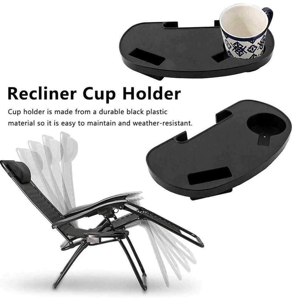 Bærbar udendørs camping hvilestol bakke værktøj tyngdekraft lounge strandstole stole kopholder med mobil enhed slot sort