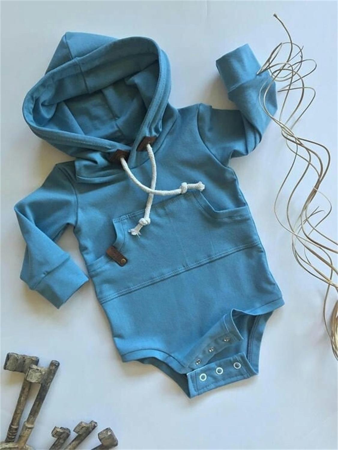 Bébé garçon vêtements bleu à manches longues sweat à capuche pull à capuche combinaison 0-24M enfant en bas âge garçon pur coton décontracté combinaison