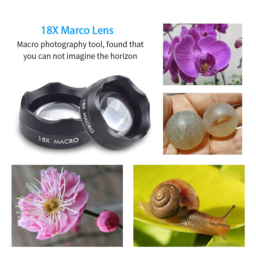 APEXEL Universal Clip en HD 18X Macro lente fotografía teléfono móvil lente Micro Lentes para iPhone 6 7 Xiaomi la mayoría de los Smartphones