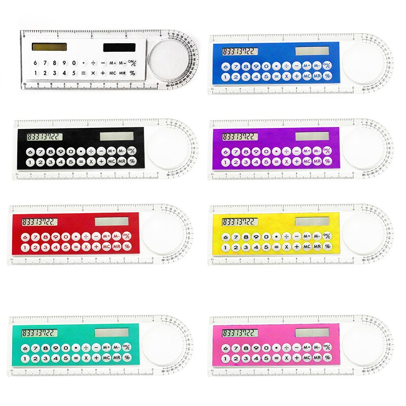 Multifunctional Ruler Portable Solar Calculator Magnifier Calculator Pocket Size Calculator Office Supplies Solar Power 10cm