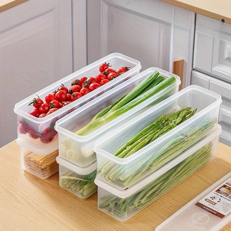 4-delige lange rechthoekige voedselopslagcontainers, plastic herbruikbare koelkast organizer dozen keukenaccessoires