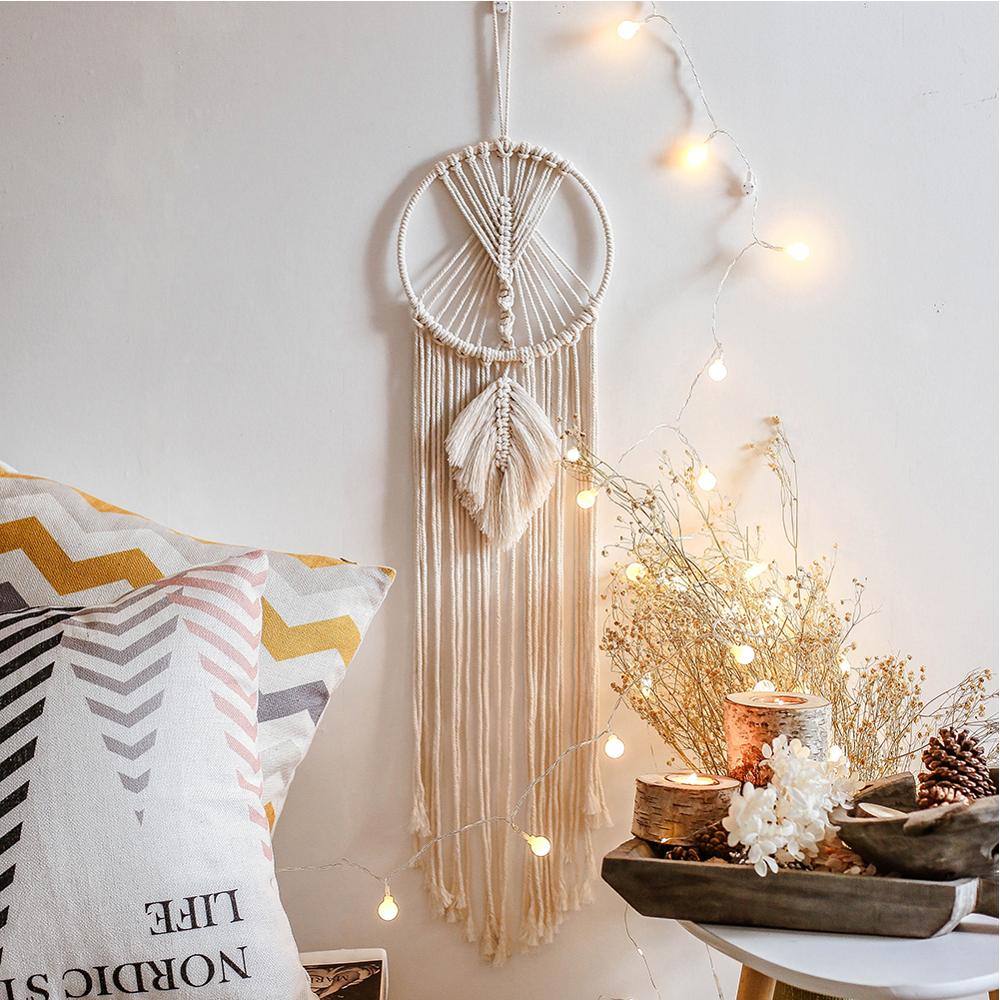 Boho blad macrame vægophængning gobelin macrame dreamcatcher soveværelse indretning værelse dekoration stue dekoration