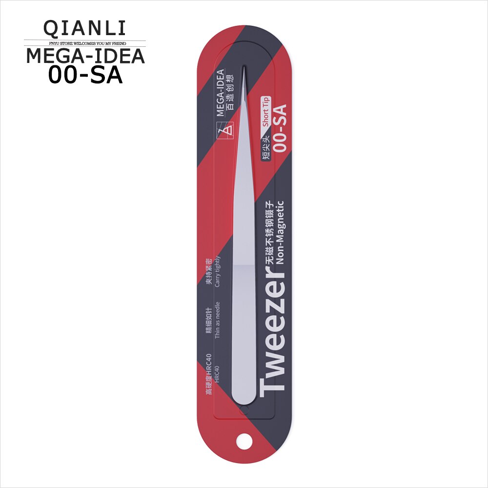 Tweezer QIANLI MEGA-IDEA 7-SA Bent tip 0.15mm 00-SA Non-Magnetic Stainless Steel Short Pointed SS-SA Long Pointed Repair Clip: 00-SA