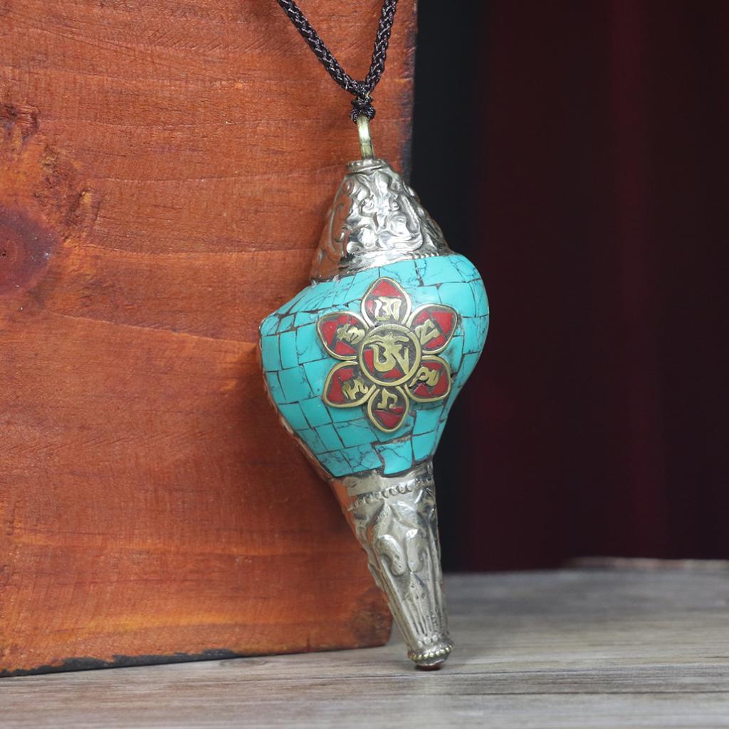 Nepal Vintage Shell Conch Pendant Woman Men Rope Necklace White & Blue