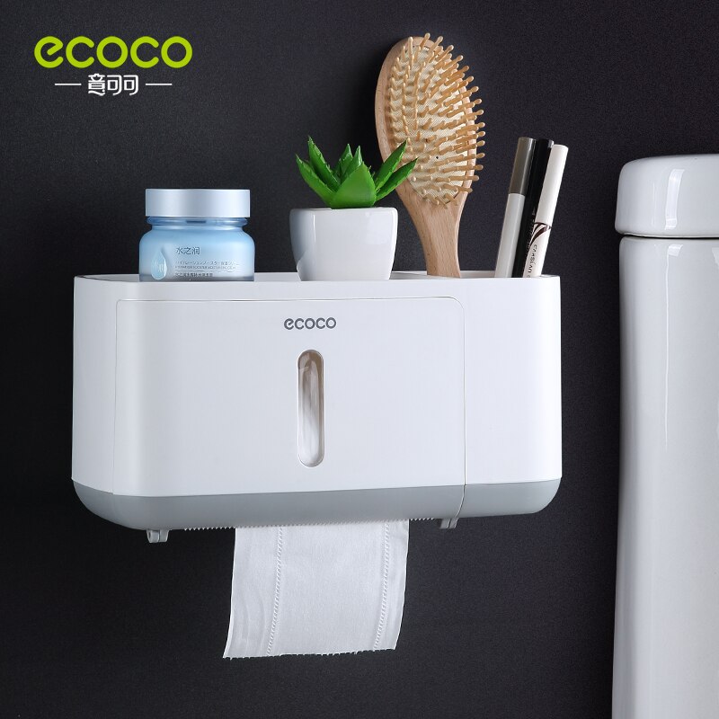 ECOCO Bathroom Organizer Storage Box Toilet Paper Holder Tissue Box Waterproof Wall Mounted Paper Roll Paper Dispenser