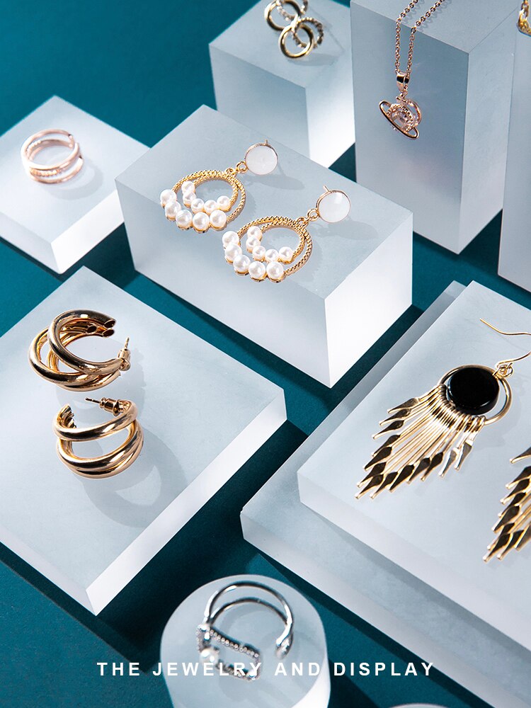 Simple and frosted acrylic cylindrical geometric block combination jewelry display shooting props desktop decoration