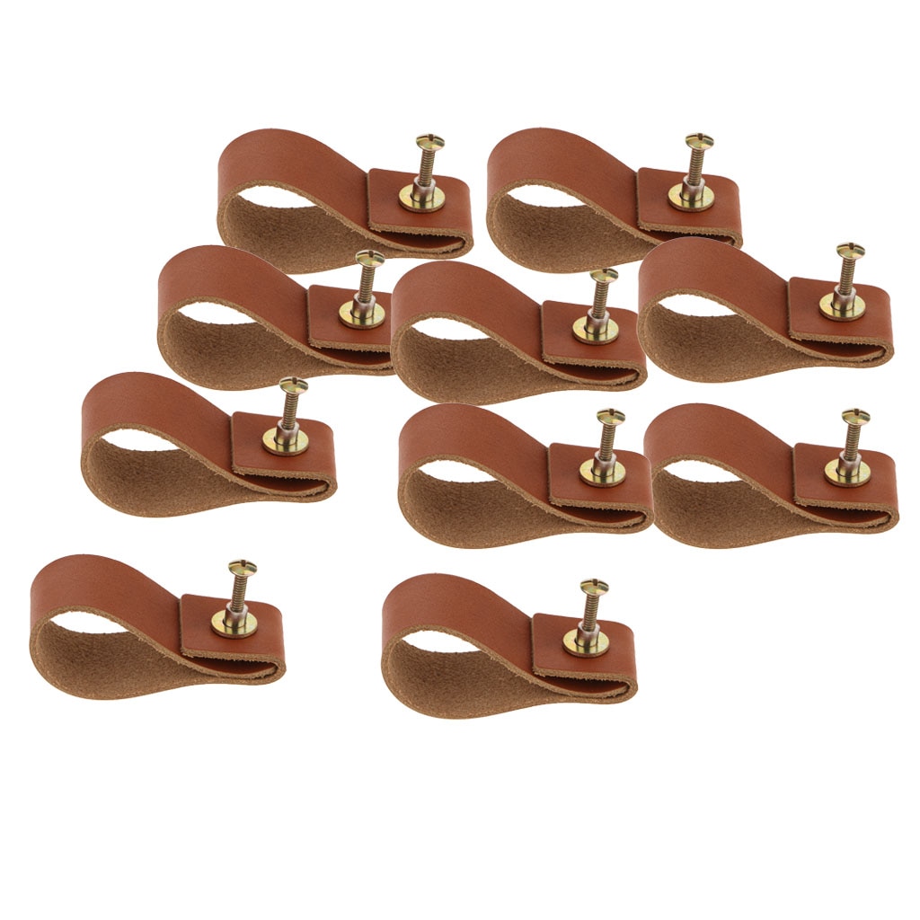 10x Minimalist Leather Single Hole Handmade Cabinet Door Knobs Drawer Loop Pulls Door Handles