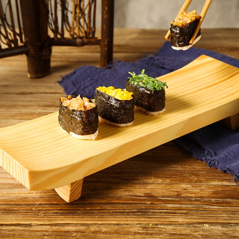 Wooden Sushi Station Japanese Style Rectangular Tray Restaurant Food Sashimi Seaweed Rice Roll Container Sushi Wood Serving Tray