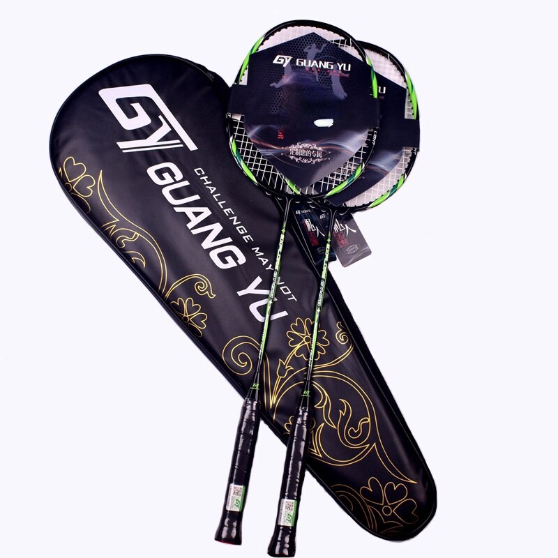 2pcs Badminton Rackets Set 4U Ultra light Double Badminton Racquet Carbon fiber Playing Badminton whole: 2 pcs green