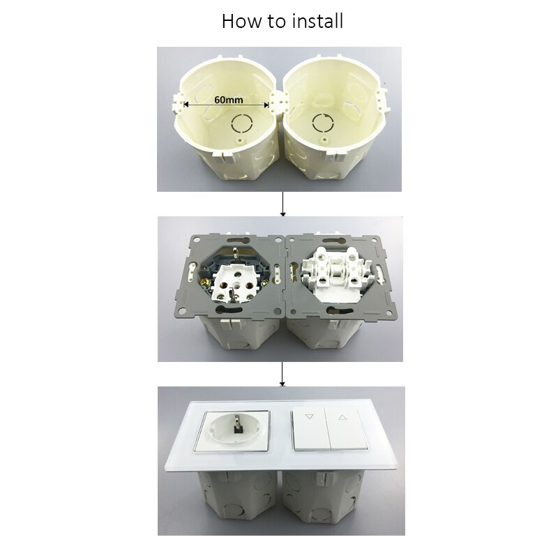 Metal EU 1 Gang Light Switch and Socket Wallpad 156*86mm Satin Panel 16A Schuko EU Power Socket 2 Way Switch with Clips Mounting