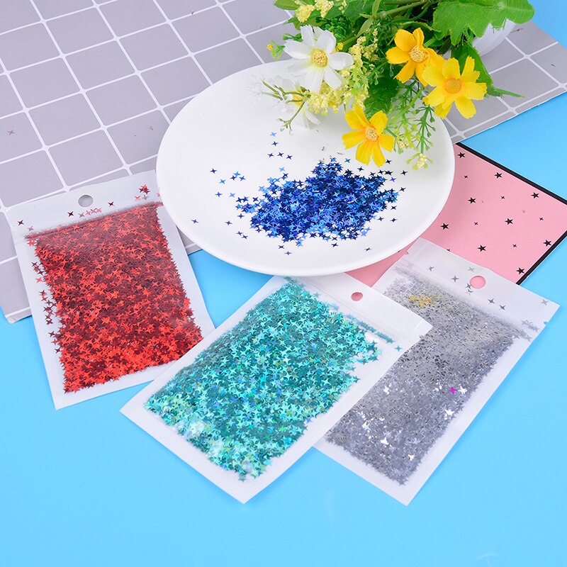 10 gr/paket Diy Kristall Schleim Liefert Ultra-dünne Scheiben Nägel Kunst Tipps Box Zubehör Dekoration Spielzeug Für Kinder Vier stern Glitter