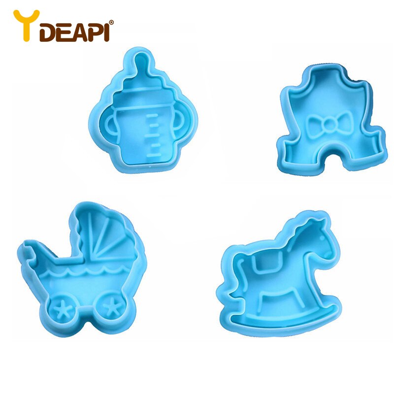 Ydeapi 4 Stks/set Baby Soort Plastic Bakvorm Keuken Biscuit Cookie Cutter Pastry Plunger 3D Fondant Cake Decorating Gereedschap