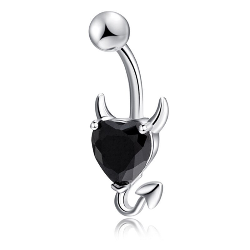 1 Pcs Navel Belly Button Ring Glitter Love Heart Decor Piercing Jewelry Navel Nail SEC88: Black