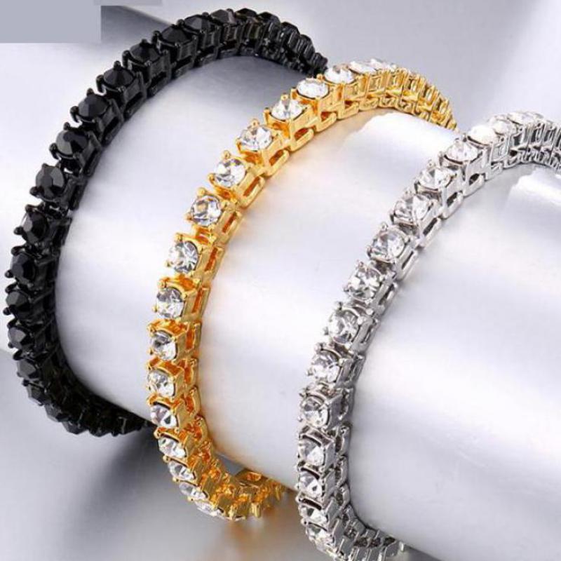 Fascino Aaa Rotonda Cubic Zirconia Bracciale Tennis Per Le Donne/degli uomini di 8/9/7 pollici 1 Fila di Cristallo catena d'oro/nero di Hip Hop Dei Monili di Cerimonia Nuziale