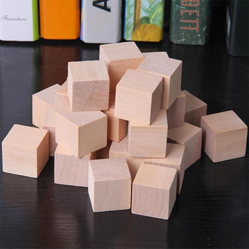 Wooden Cubes Natural Unfinished Craft Wood Blocks for Baby Shower Pack of 20 BX0D