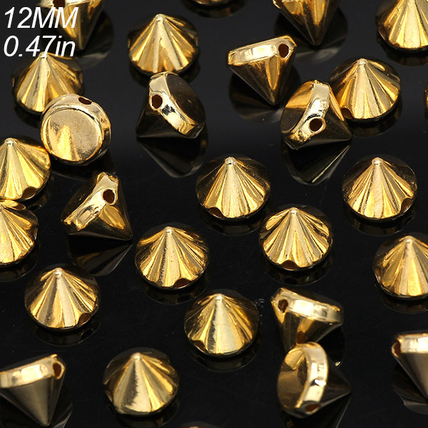 100Pcs Goud Zilver Zwart Cone Studs Plastic Klinknagel Voor Leer Craft Studs Voor Kleding Naaien Spikes Kledingstuk Punk Accessoires: 12mm Gold