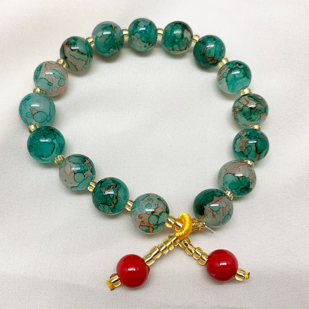 Momiji 10mm Naturstein Perlen Armband Multi-farbige Schmuck für Frauen Handgemachte Runde Charme Armband Armreif: Green 1